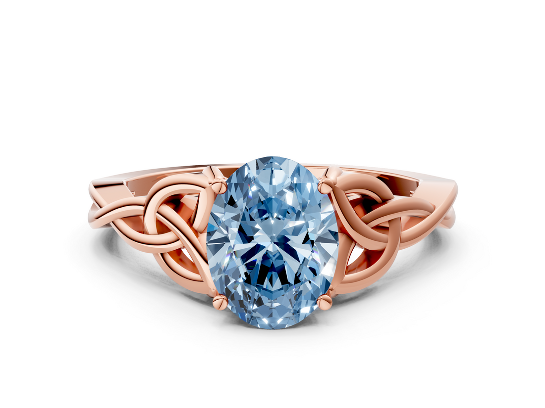 Rose gold Fancy Blue Oval  Solitaire Celtic Knot Engagement Ring with Four-Prong Setting_62