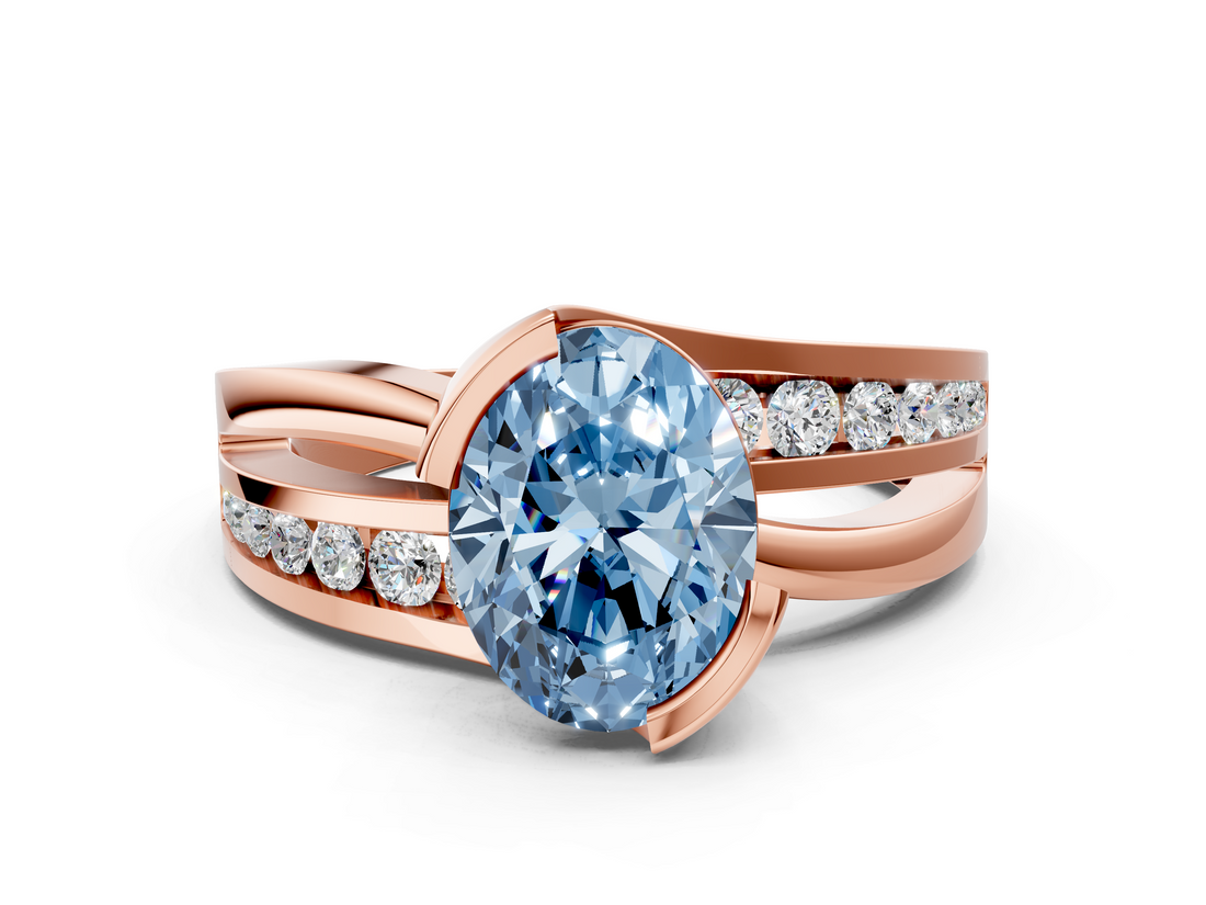 Rose gold Fancy Blue Oval  Solitaire Channel-Set Split Shank Ring with Tension Prong Setting_3