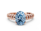 Rose gold Fancy Blue Oval  Solitaire Chevron Pave Diamond Engagement Ring with Six-Prong Setting_3