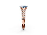 Rose gold Fancy Blue Oval  Solitaire Chevron Pave Diamond Engagement Ring with Six-Prong Setting_5