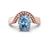 Rose gold Fancy Blue Oval  Solitaire Diamond Engagement Ring with Pave Band and Four-Prong Setting 1