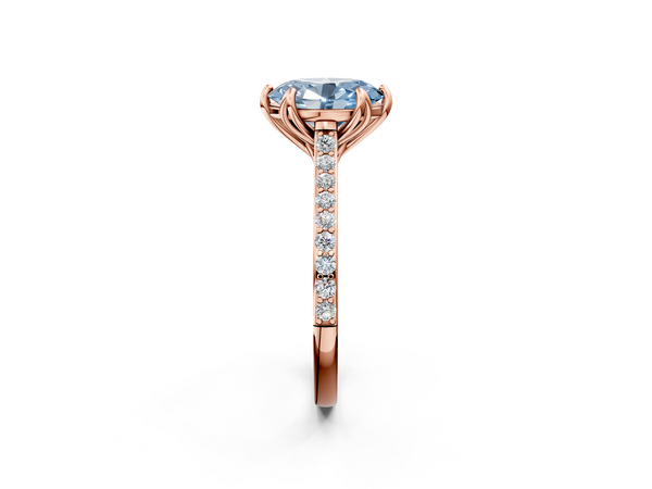 Rose gold Fancy Blue Oval  Solitaire Diamond Engagement Ring with Pave Band and Six-Prong Setting