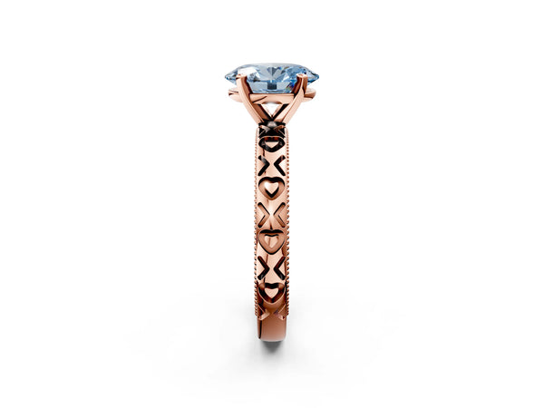 Rose gold Fancy Blue Oval  Solitaire Diamond Engagement Ring with XO Engraved Band and Four-Prong Setting