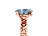 Rose gold Fancy Blue Oval  Solitaire Diamond Engagement Ring with XO Engraved Band and Four-Prong Setting 5