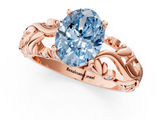 Rose gold Fancy Blue Oval  Solitaire Diamond Leaf Vine Band with Prong Setting_43