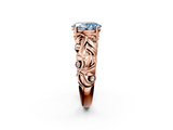 Rose gold Fancy Blue Oval  Solitaire Diamond Leaf Vine Band with Prong Setting_44