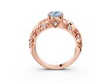 Rose gold Fancy Blue Oval  Solitaire Diamond Leaf Vine Band with Prong Setting_45