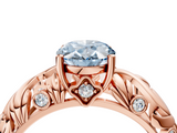 Rose gold Fancy Blue Oval  Solitaire Diamond Leaf Vine Band with Prong Setting_46