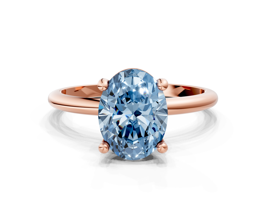 Rose gold Fancy Blue Oval  Solitaire Diamond Ring with 4-Prong Setting on a Classic Band_3