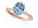 Rose gold Fancy Blue Oval  Solitaire Diamond Ring with Bezel Set Side Stones and Prong Setting_4