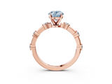 Rose gold Fancy Blue Oval  Solitaire Diamond Ring with Bezel Set Side Stones and Prong Setting_6