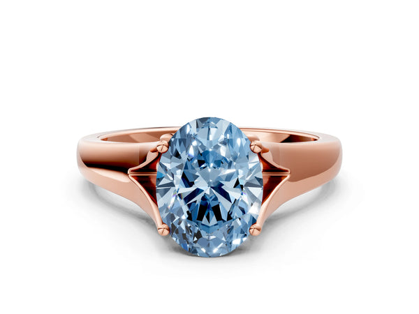 Rose gold Fancy Blue Oval  Solitaire Diamond Ring with Cathedral Band and Four-Prong Setting