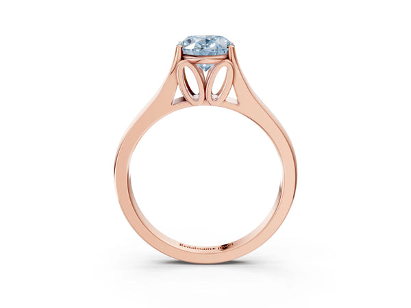 Rose gold Fancy Blue Oval  Solitaire Diamond Ring with Cathedral Band and Four-Prong Setting