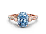 Rose gold Fancy Blue Oval  Solitaire Diamond Ring with Channel Set Band and Bezel Prong Setting_56