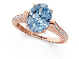 Rose gold Fancy Blue Oval  Solitaire Diamond Ring with Channel Set Band and Bezel Prong Setting_57