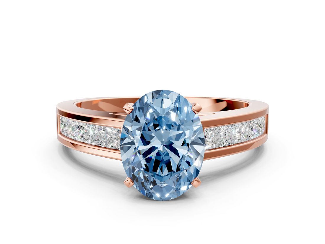 Rose gold Fancy Blue Oval  Solitaire Diamond Ring with Channel-Set Band and Four-Prong Setting_3