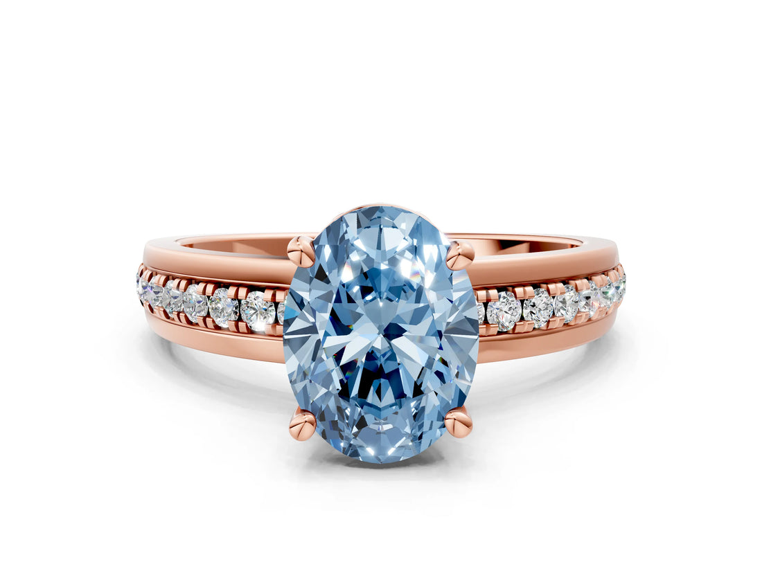 Rose gold Fancy Blue Oval  Solitaire Diamond Ring with Channel Set Band and Six-Prong Setting_48