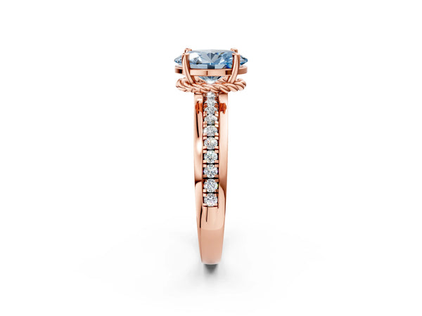 Rose Gold Oval Channel Set Solitaire Engagement Ring Setting for Fancy Blue Center