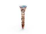 Rose gold Fancy Blue Oval  Solitaire Diamond Ring with Filigree Band and Four-Prong Setting_47