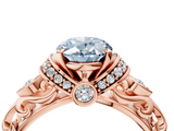 Rose gold Fancy Blue Oval  Solitaire Diamond Ring with Filigree Band and Four-Prong Setting_49