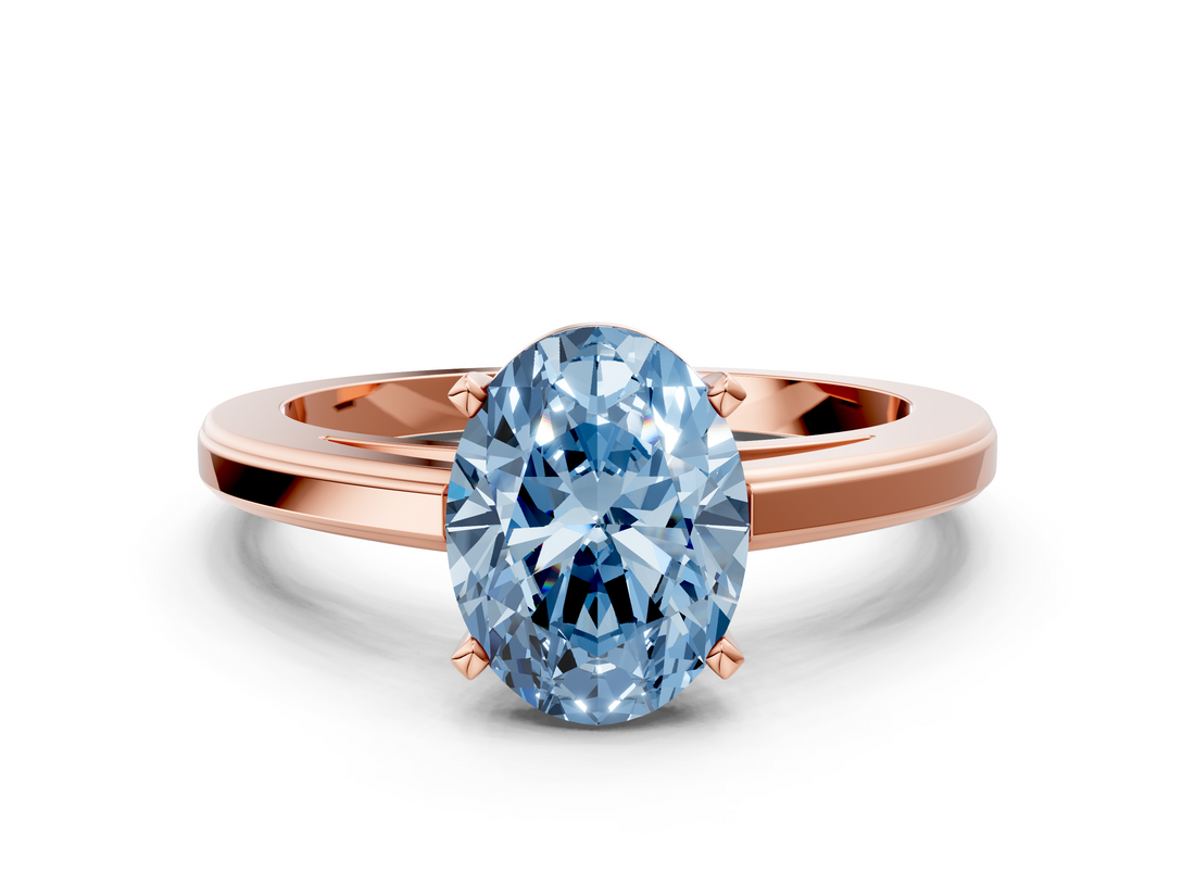 Rose gold Fancy Blue Oval  Solitaire Diamond Ring with Four-Prong Setting and Classic Band_3