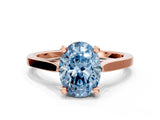 Rose gold Fancy Blue Oval  Solitaire Diamond Ring with Four-Prong Setting and Tapered Band 1