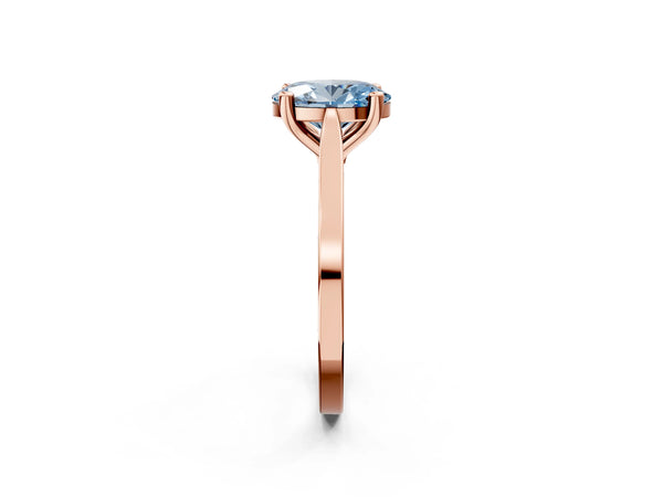 Rose gold Fancy Blue Oval  Solitaire Diamond Ring with Four-Prong Setting and Tapered Band