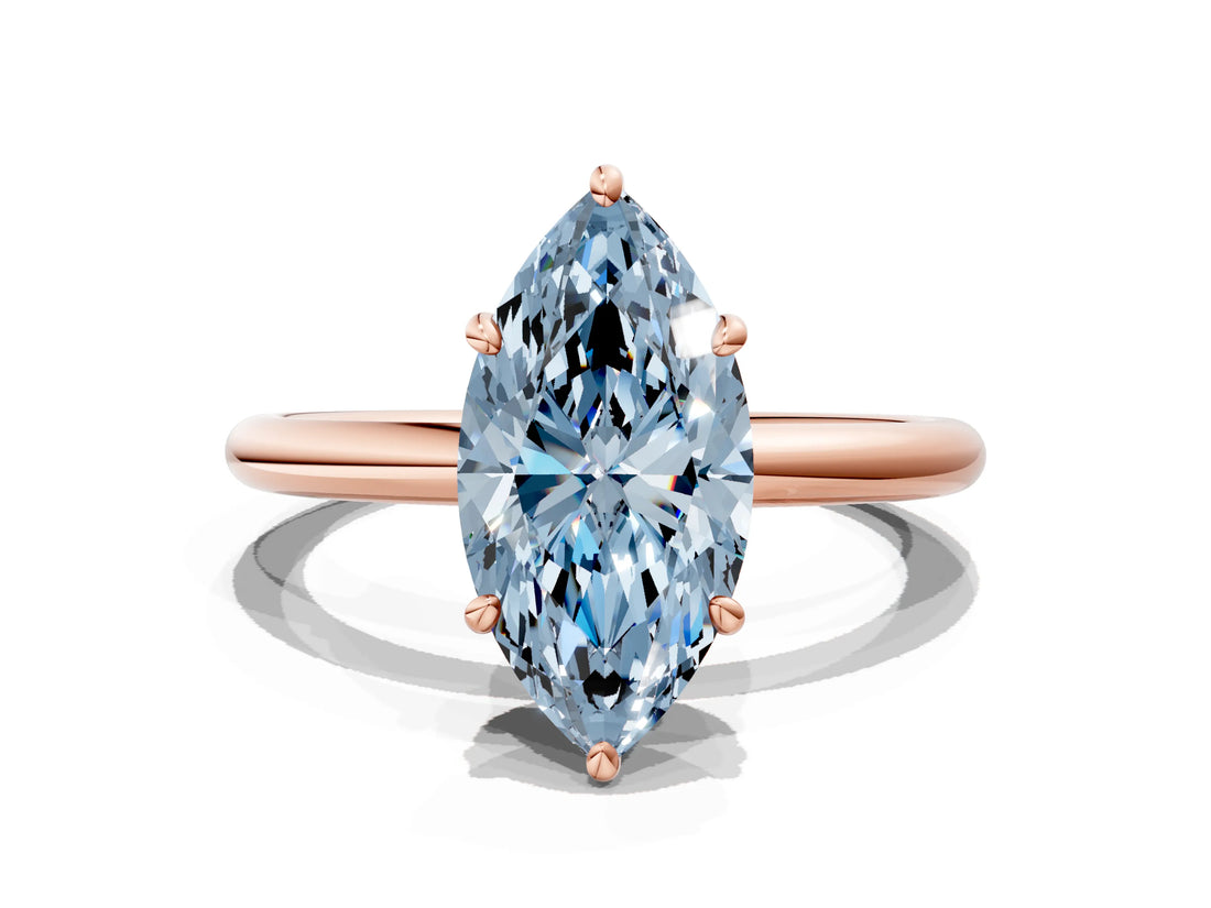 Rose gold Fancy Blue Oval  Solitaire Diamond Ring with Four-Prong Setting on a Plain Band_21