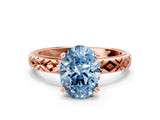 Rose gold Fancy Blue Oval  Solitaire Diamond Ring with Milgrain and Black Enamel X Pattern Band_184