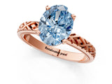 Rose gold Fancy Blue Oval  Solitaire Diamond Ring with Milgrain and Black Enamel X Pattern Band_185
