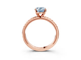 Rose gold Fancy Blue Oval  Solitaire Diamond Ring with Milgrain and Black Enamel X Pattern Band_187