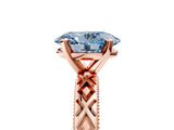 Rose gold Fancy Blue Oval  Solitaire Diamond Ring with Milgrain and Black Enamel X Pattern Band_189