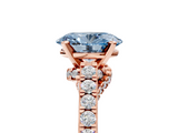Rose gold Fancy Blue Oval  Solitaire Diamond Ring with Pavé Band and Four-Prong Setting_106