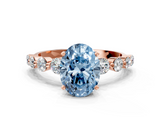 Rose gold Fancy Blue Oval  Solitaire Diamond Ring with Pave Band and Four-Prong Setting_255