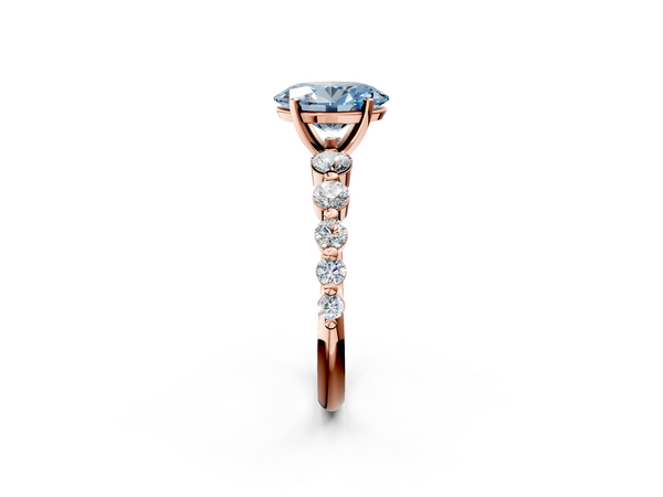 Rose gold Fancy Blue Oval Cut Solitaire Diamond Ring with Pave Band and Four-Prong Setting