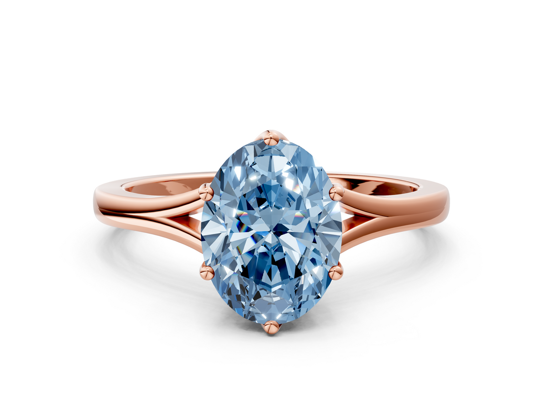 Rose gold Fancy Blue Oval  Solitaire Diamond Ring with Six-Prong Setting and Tapered Band_17