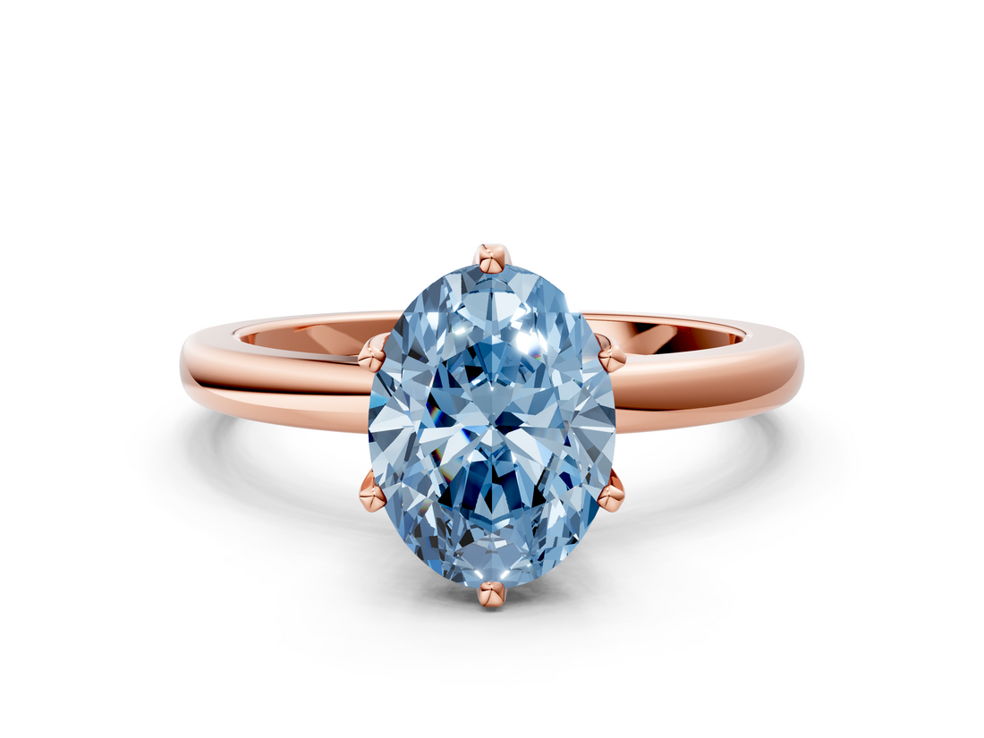 Rose gold Fancy Blue Oval  Solitaire Diamond Ring with Six-Prong Setting on a Classic Band_3