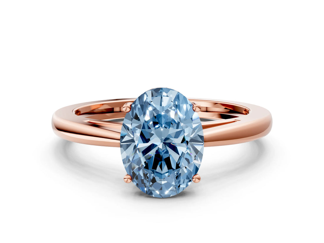 Rose gold Fancy Blue Oval  Solitaire Diamond Ring with Split Shank and Four-Prong Setting_12