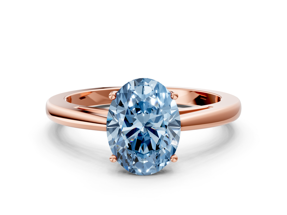Rose gold Fancy Blue Oval  Solitaire Diamond Ring with Split Shank and Four-Prong Setting_20