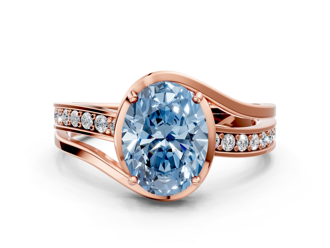 Rose gold Fancy Blue Oval  Solitaire Diamond Ring with Split Shank and Prong Setting_41