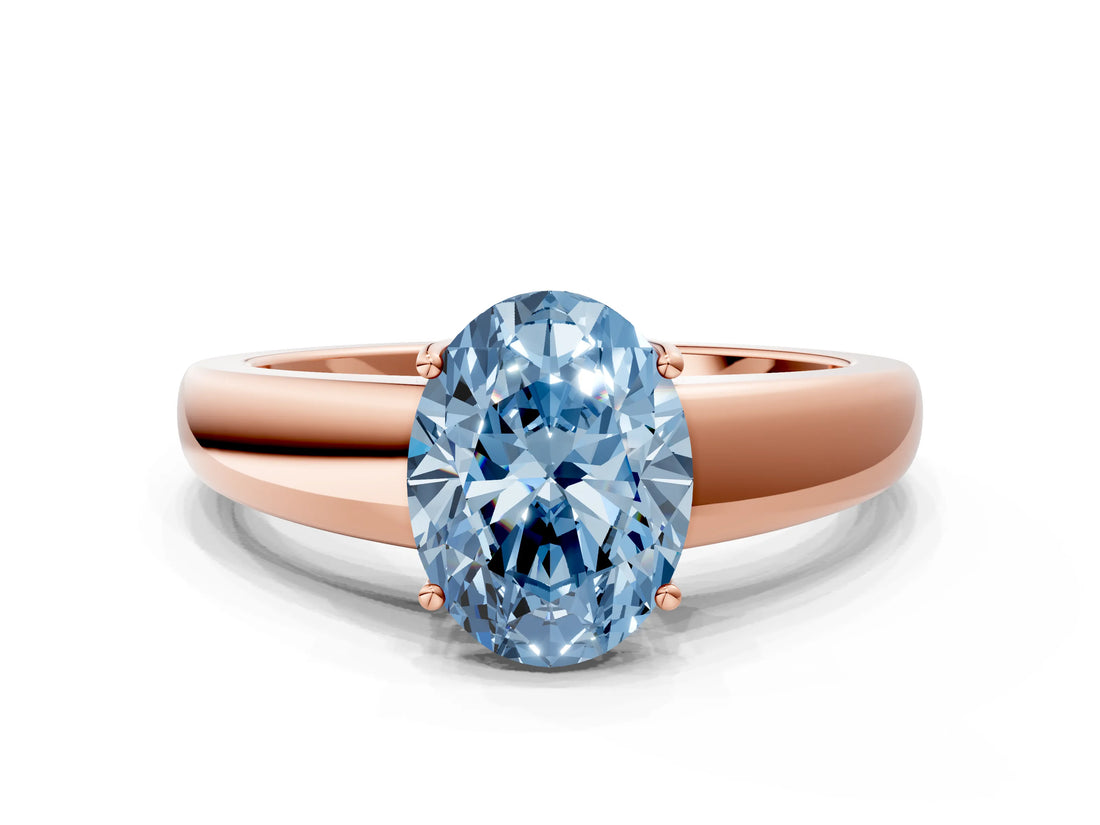 Rose gold Fancy Blue Oval  Solitaire Diamond Ring with Tapered Band and Four-Prong Setting_49