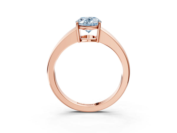 Rose gold Fancy Blue Oval  Solitaire Diamond Ring with Tapered Band and Four-Prong Setting