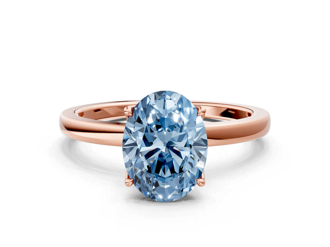 Rose gold Fancy Blue Oval  Solitaire Diamond Ring with Thin Band and Four-Prong Setting_3