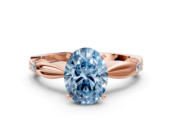 Rose gold Fancy Blue Oval  Solitaire Diamond Twisted Band with Four-Prong Setting
