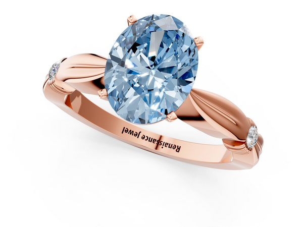 Rose gold Fancy Blue Oval  Solitaire Diamond Twisted Band with Four-Prong Setting
