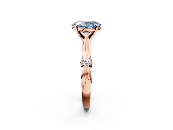 Rose gold Fancy Blue Oval  Solitaire Diamond Twisted Band with Four-Prong Setting