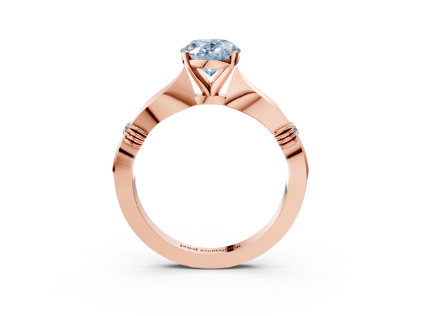 Rose gold Fancy Blue Oval  Solitaire Diamond Twisted Band with Four-Prong Setting