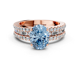 Rose gold Fancy Blue Oval  Solitaire Diamond with Pave and Channel Set Band_61
