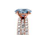Rose gold Fancy Blue Oval  Solitaire Diamond with Pave and Channel Set Band_66