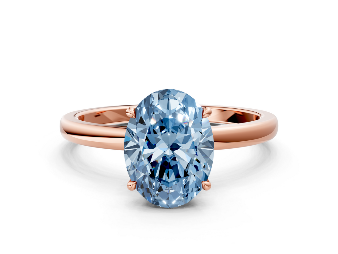 Rose gold Fancy Blue Oval  Solitaire Engagement Ring with Cathedral Band and Four-Prong Setting_21
